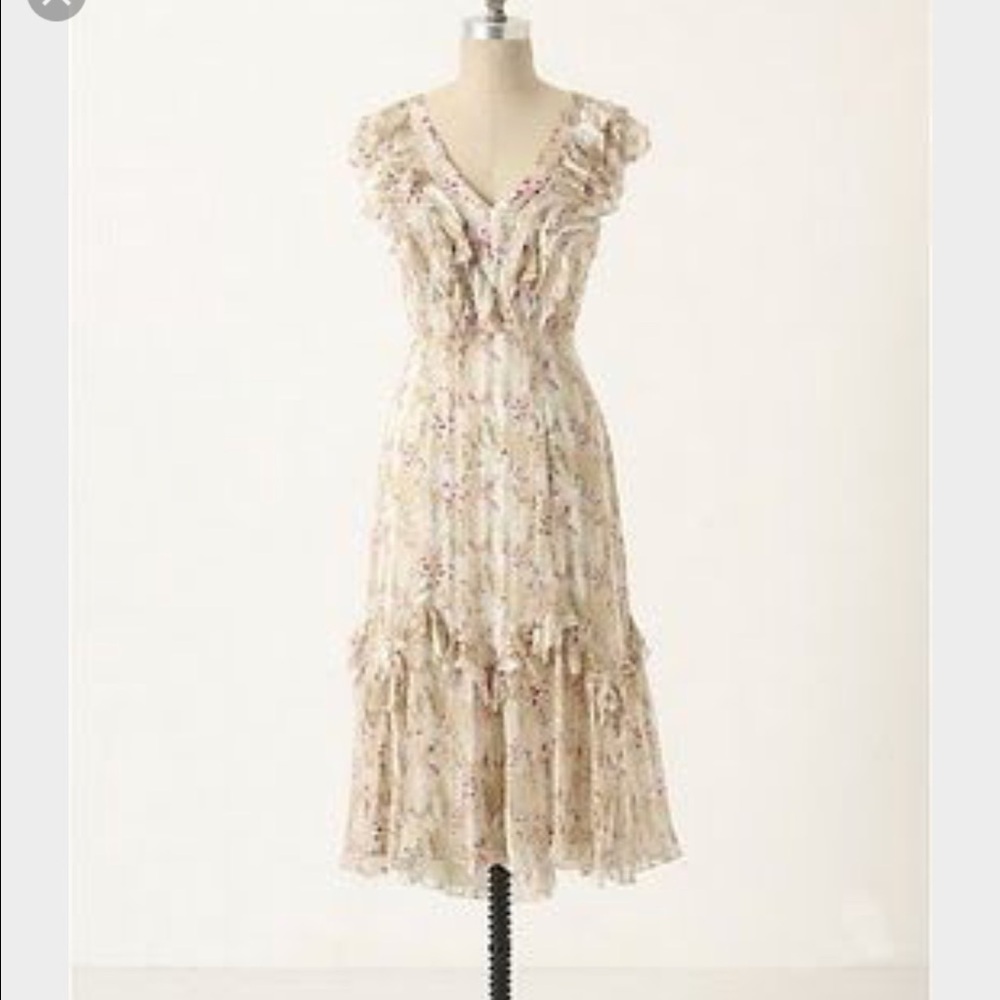 Anthropologie Floral Cream Dress